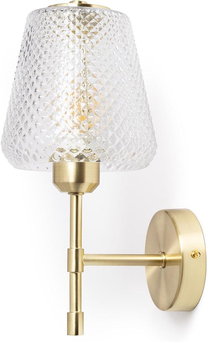 Wandlamp Metaal Glas - Vintage Sconce - Sfeerverlichting Creëren - Geometrische Glazen Kap - 31 x 19 x 15 cm