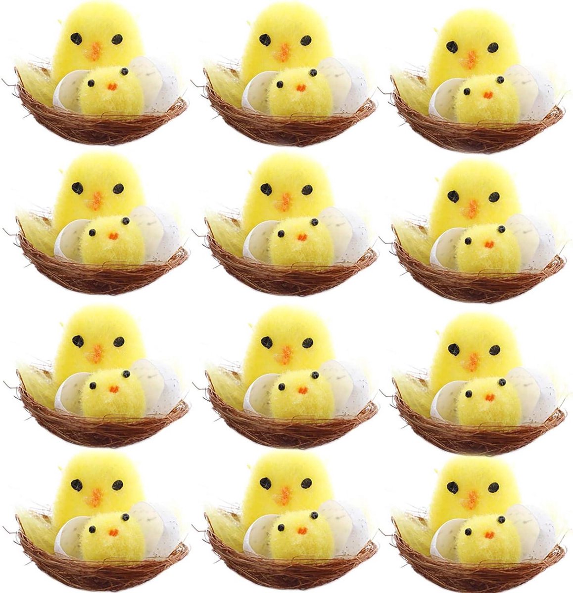 Paaskuikens Chenille - Mini Kuikentjes - Paasdecoratie Knutselen - Zacht Pluche Materiaal - 12 Stuks - Geel