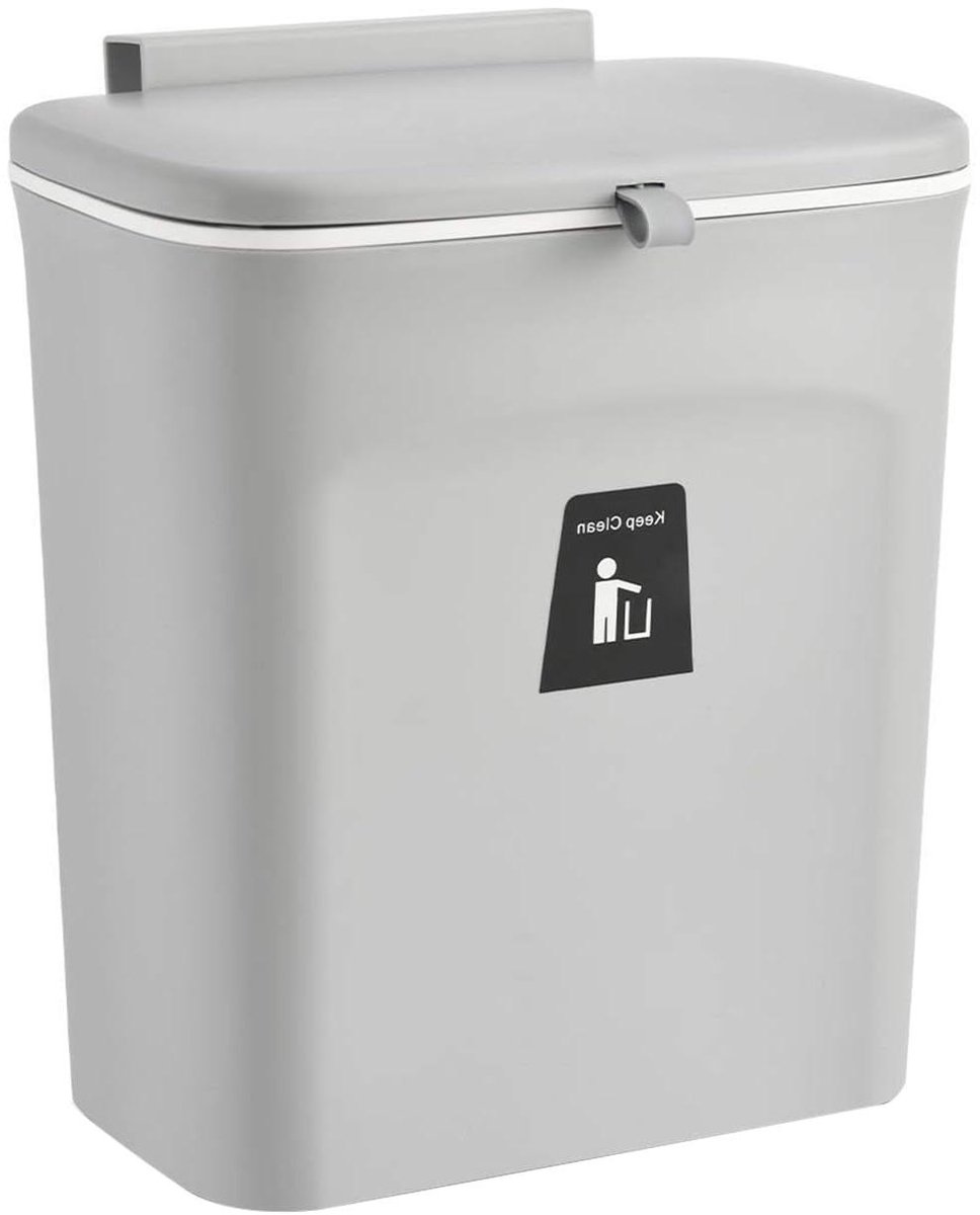 Keuken Compostbak - Afvalemmer Deksel - Gemakkelijk Afval - Hangend Ontwerp - 9 Liter - Grijs