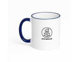 Hacebo® - Beste Makelaar koffiebeker met gekleurde rand donker blauw - Makelaar - cadeau makelaar - thee mok - koffie beker - Leuk cadeau voor je Makelaar om te geven - verjaardag makelaar - bedankt voor alle hulp - koffiemok - 330 ML