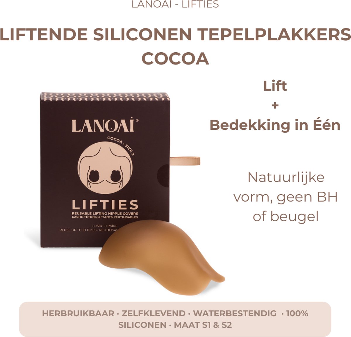 Lanoai Lifties - Herbruikbare Plak Bh Zonder Bandjes - Push-up Nipple Cover - Zweetbestendig - Naadloos - Size 1