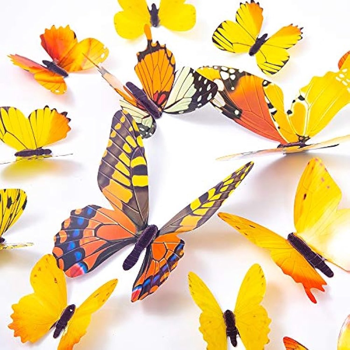 12x Vlinders 3D - Muurvlinders - Vlinder decoratie voor aan muur - Vlinderstickers - Muurstickers - Butterfly wall sticker - Vlinders in kamer - 3D stickers - Geel - Jonyx