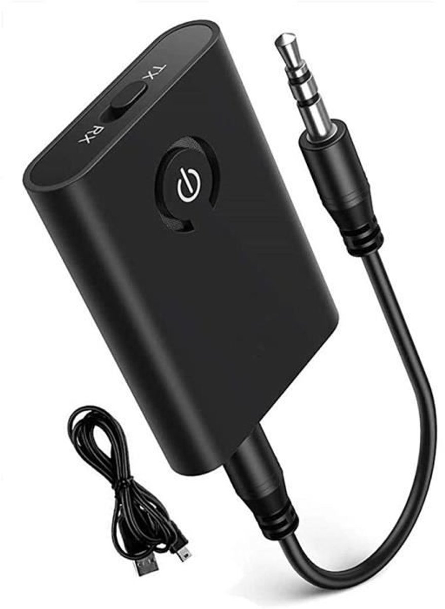 Bluetooth 5.0-adapterzender, 2-in-1 Bluetooth-zender en -ontvanger, 3,5 mm stereo-uitgang.