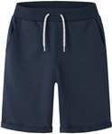 Donkerblauwe korte broek met trekkoord en omgeslagen zoom.
