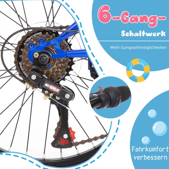 REDOM - Kinderfiets 20 Inch - 6 Versnellingen - V-Brakes Voor En Achter - Lage Instap - Stalen Frame - Blauw van Merkloos — afbeelding 2