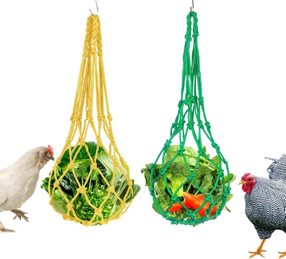 Kip Voederhanger - Vogel Speelgoed - Stimuleert Natuurlijk Gedrag - Duurzaam Polyester Touw - 2 stuks 57 cm - Geel Groen