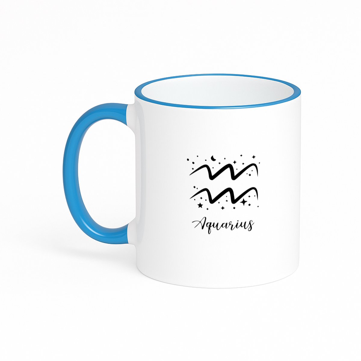 Hacebo® - Aquarius koffiebeker met gekleurde rand blauw - Sterrenbeeld waterman - Familie vrienden - thee mok - koffie beker - Cadeau - koffiemok - 330 ML