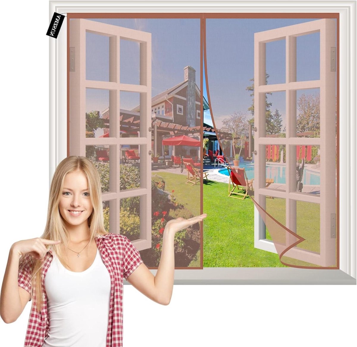 Raam vliegenhor - Insectengaas gordijn - Binnenlucht behouden - Zelfsluitend magnetisch - 65x120cm - Bruin