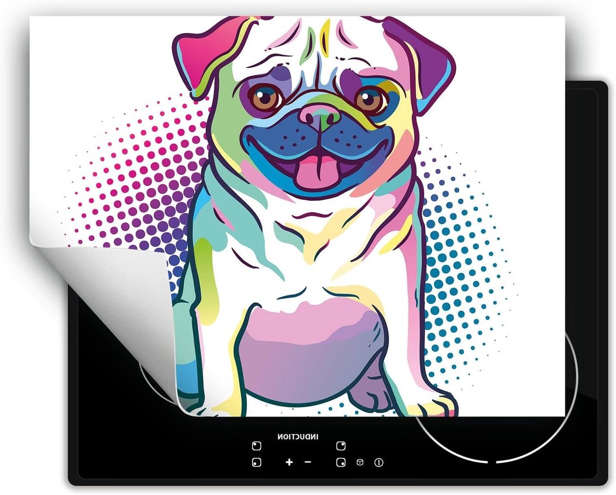 Inductie Beschermer - Kookplaat Mat - Keuken Decoratie - Anti Slip - 70x52 cm - Hond Wit