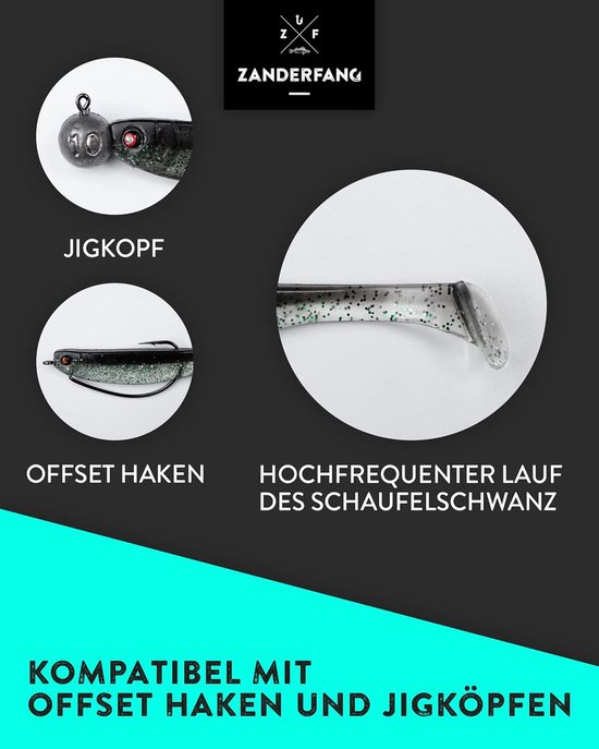 Gummi aasvisjes - Kunstaas set - Vissen op roofvis - Gearomatiseerd met vislokaas - 5 stuks 9.5cm - Zwart — afbeelding 5