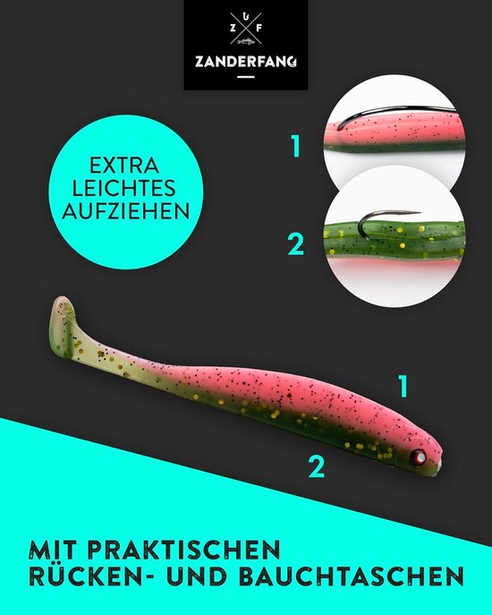 Gummi aasvisjes - Kunstaas set - Vissen op roofvis - Gearomatiseerd met vislokaas - 5 stuks 9.5cm - Zwart — afbeelding 4