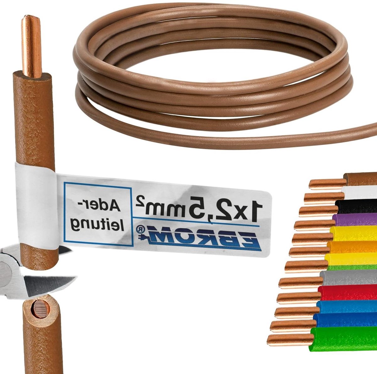 Enkele Draad - Stijve Leiding - Interne Bedrading - Volledig Koper - 25 mm² 50 m - Bruin