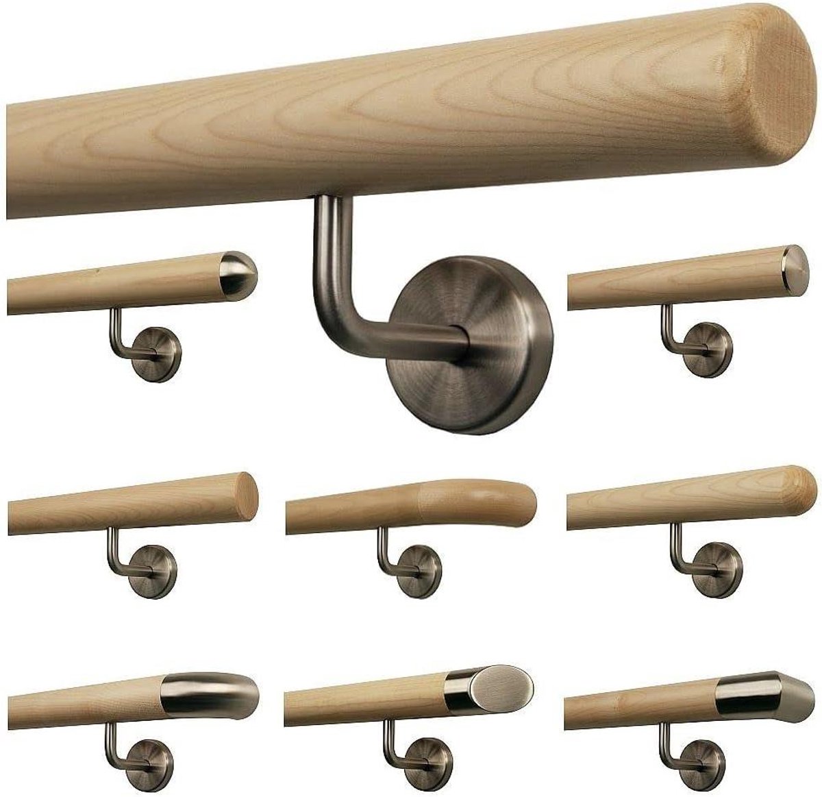 Esdoorn trapleuning - Houten handvat - Veilige trapafloop - Gefreesd met roestvrijstaal - 60 cm - Niet van toepassing