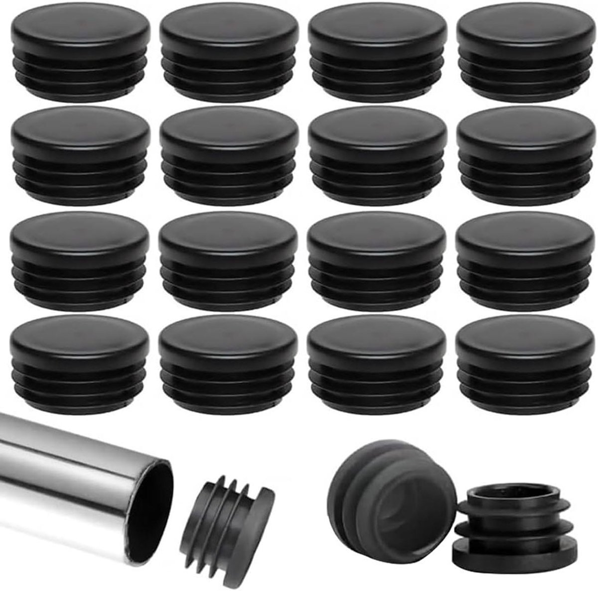 Ronde Buisstops - Inzetstukken Kunststof - Meubels Beschermen - Meerlaagse Lamellen - 25 mm - Zwart