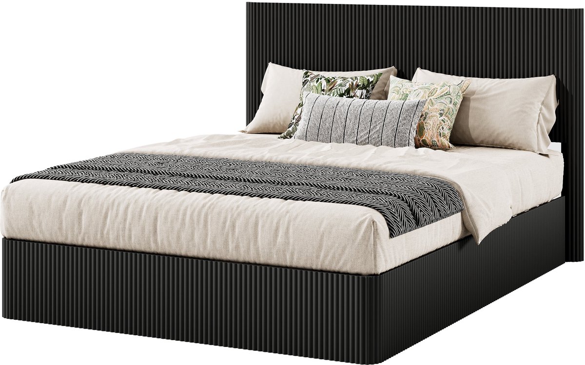 Merax Bed met Opbergruimte 160x200 cm - Hydraulisch Bed - Houten Lattenbodem - Zwart