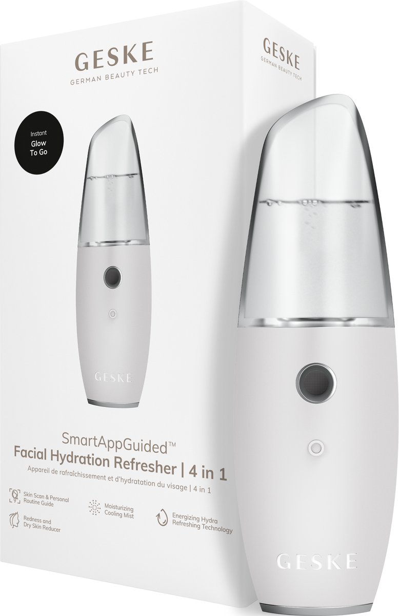 GESKE | SmartAppGuided™ Facial Hydration Refresher | 4 in 1 | Waterverstuiver | Gezichtsstomer | Waterspray | Face mist | Gezichtsreinigingsapparaat | Mist | Cosmetica | Natuurlijke glans