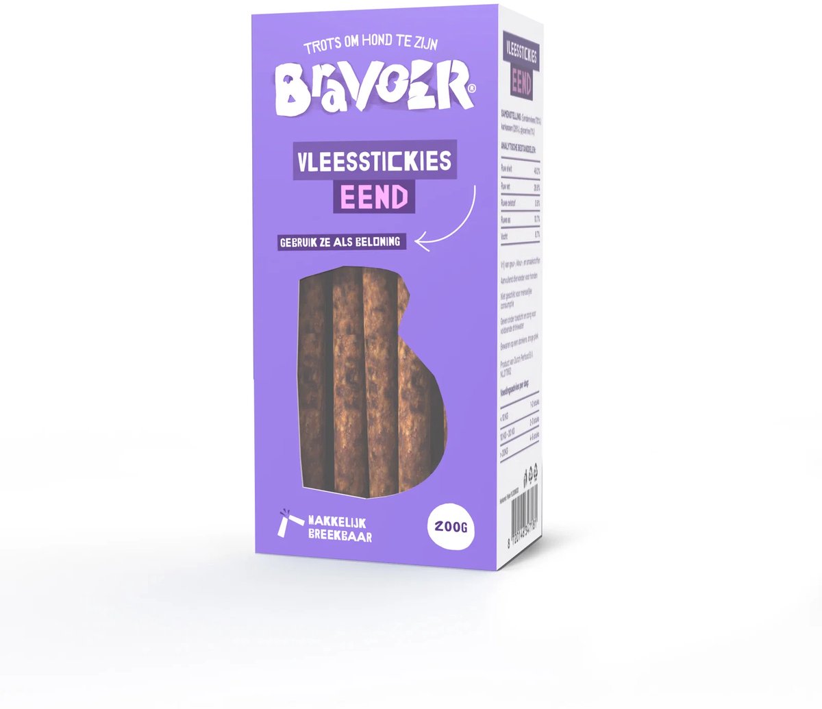 Bravoer Vleesstickies Eend 200 gram - Hondensnacks