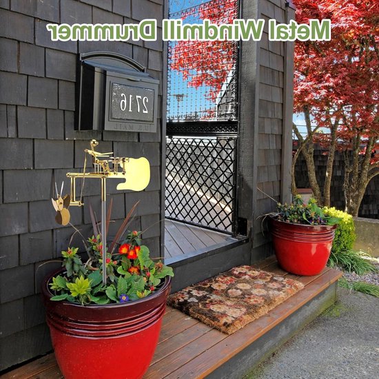 Handgemaakte Metalen Windmolen voor Tuin en Patio, Decoratieve Percussie Speler met Muziek en Beweging — afbeelding 4