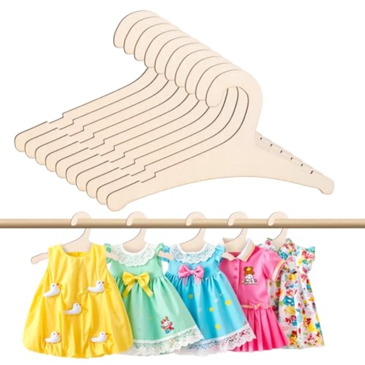 PromoHome 10 stuks houten kinderkleerhangers - antislip, beukenhout, wit - voor baby- en kinderkleding (22.7 x 10 cm)
