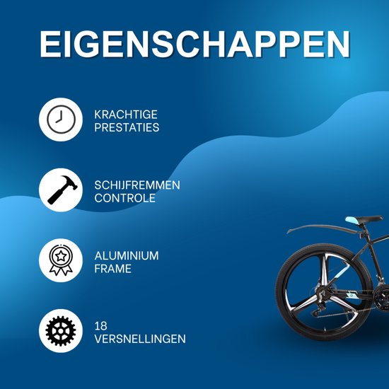 Mountainbike - Voor heren en dames - 18 versnellingen / 3 spaken / schijfremfiets - Aluminium / Blauw / 66 cm van Merkloos — afbeelding 2