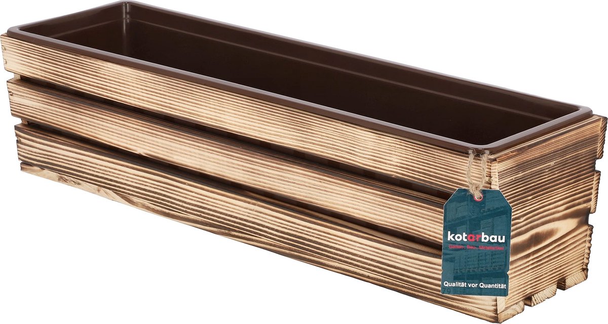 KOTARBAU® Houten Plantenbak, Bloembak Hout, 60 x 18 x 15 cm, Rustiek, Balkonbak, met Kunststof Inzetstuk, voor Terras, Balkon, Deko Planten