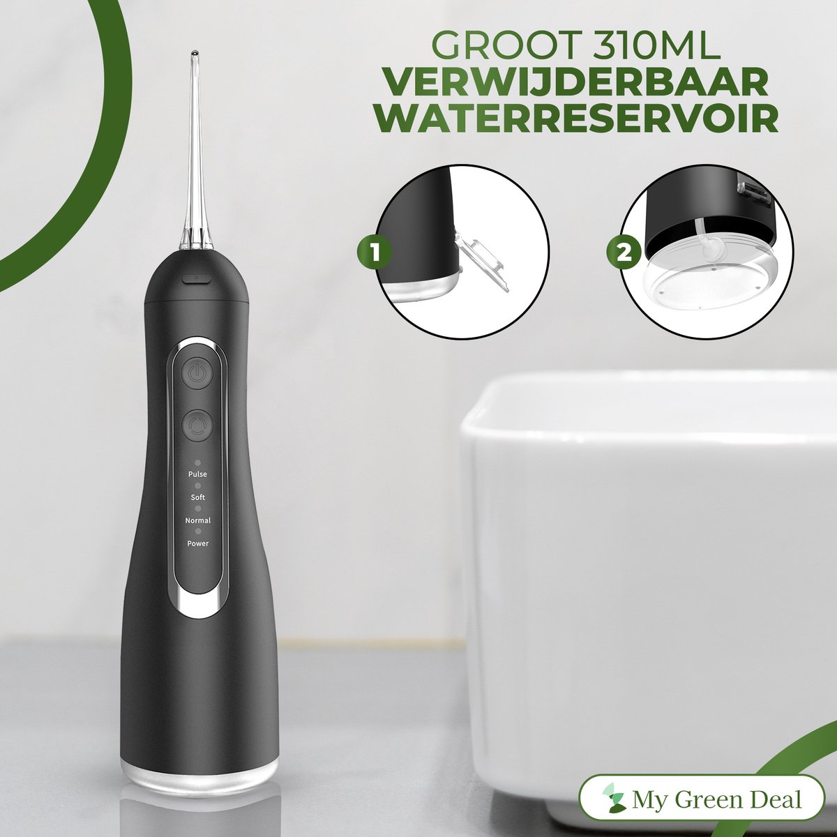 My Green Deal - Waterflosser Draadloos - Elektrische Tandenflosser- Monddouche - Mondverzorging - Flosapparaten - Tongreiniger thumbnail 3
