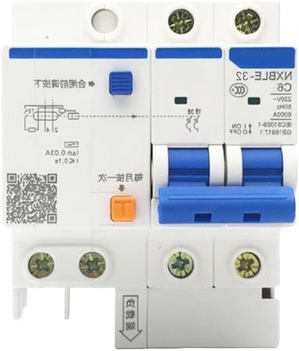 Aardlekschakelaar - Stroomonderbreker - Veiligheid Elektrisch - 2P C6 30mA - 6 kA - Wit