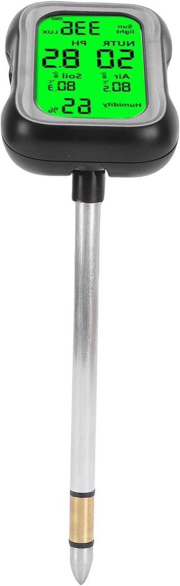 Bodemtester Digitaal - Plantenmeter Vochtigheid - Plantenverzorging Optimaliseren - 6-in-1 Functies - 30 cm - Zwart