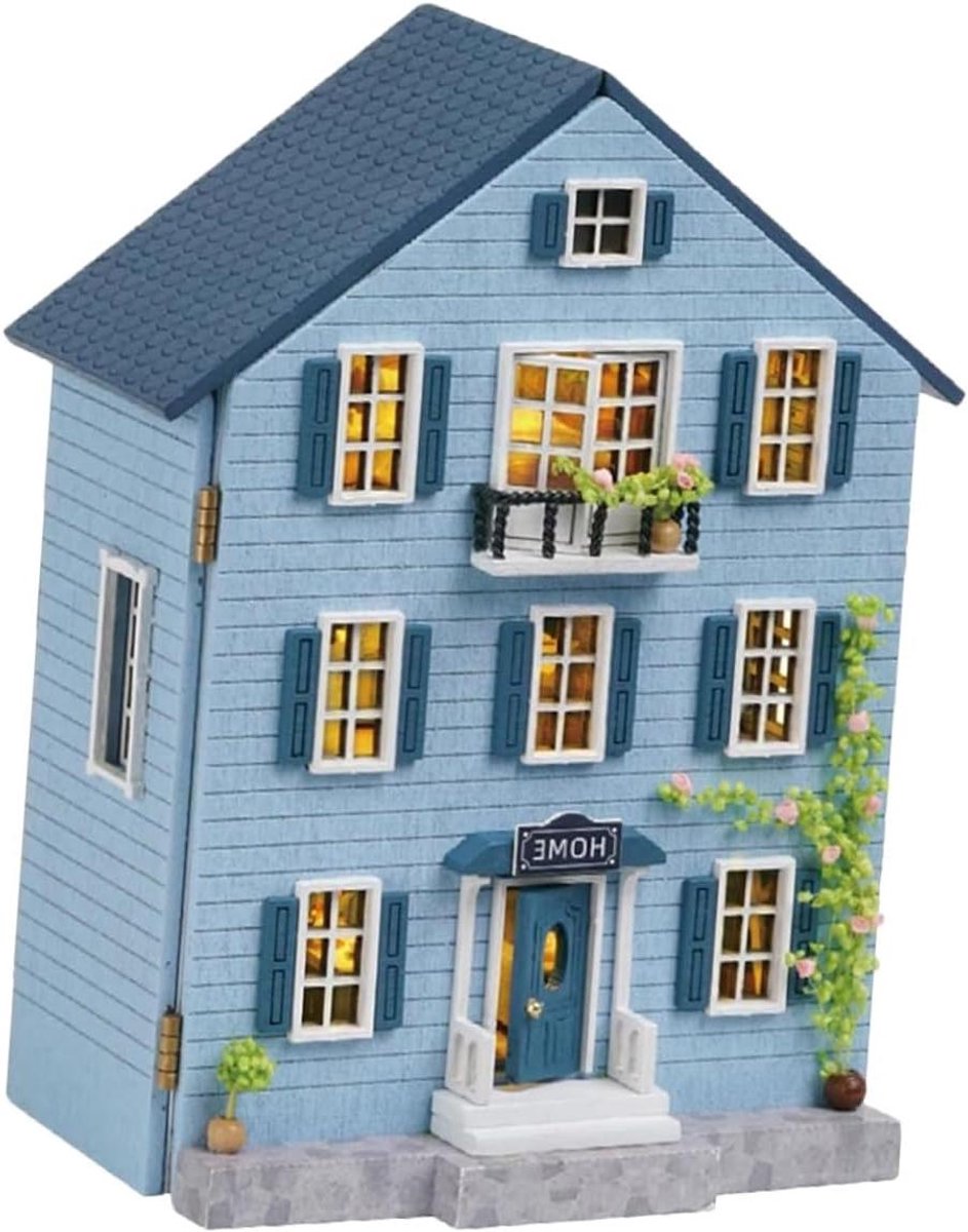 Kisangel DIY Houten Mini Huis Bouwpakket met Gedetailleerde Meubels Draagbaar Compact Kerstdecoratie Creatieve Tafelversiering voor Feestdagen