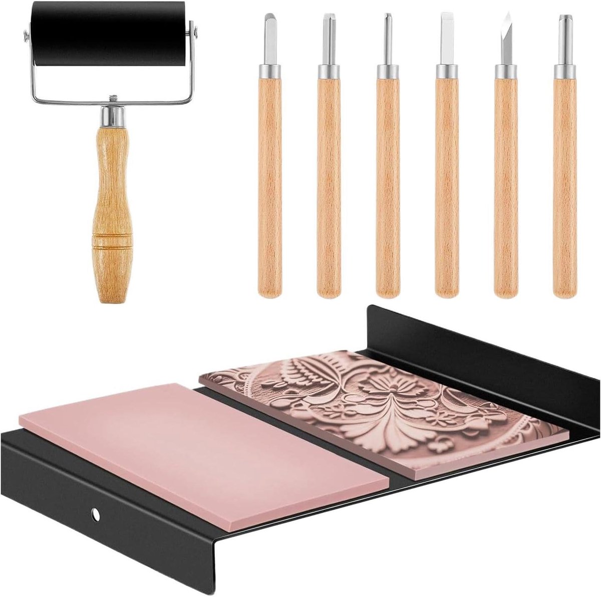 Graveer Gereedschap Set - Houtsnede Tools - Blokdruk Maken - Ergonomische Handgrepen - 15x10 cm - Metaal