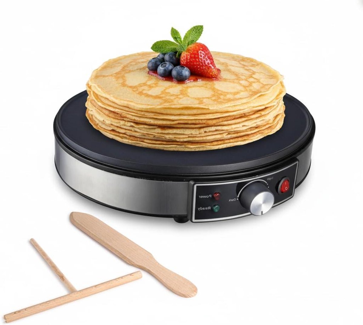 Elektrische pannenkoekenmaker - Platte grill - Ontbijt maken - Instelbare temperatuur - 30.5 cm - Zilver en zwart