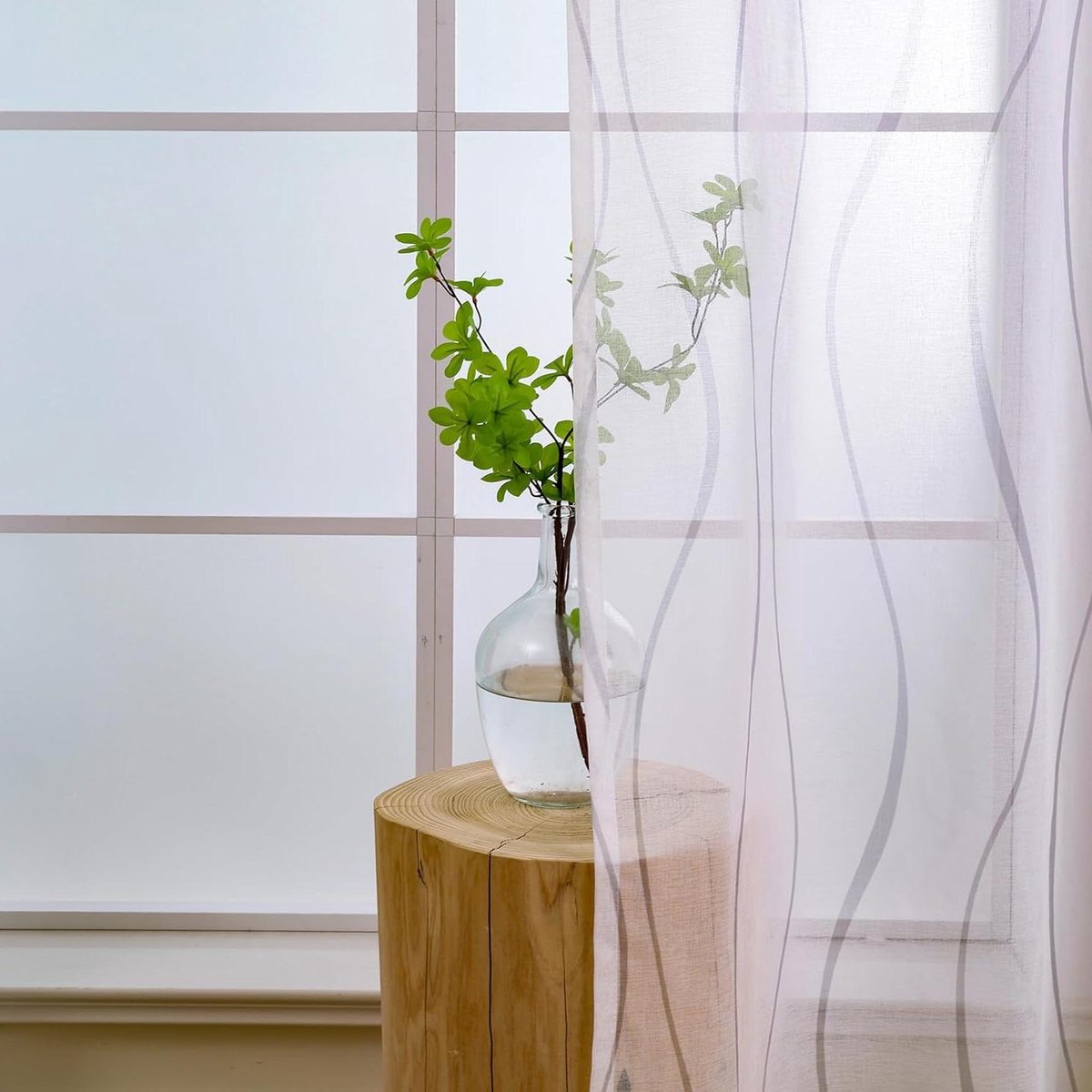 Transparante Gordijnen - Linnenlook Vitrage - Woonkamer Decoratie - Golfpatroon Design - 175 cm Hoog - Wit Grijs
