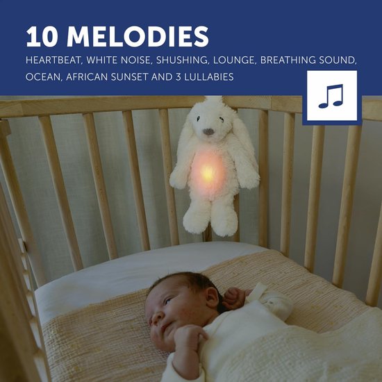 Babyslaaphulp Haas - Nachtlampje Geluiden - Rustige Slaap - Huilsensor - Oplaadbaar - Wit — afbeelding 5