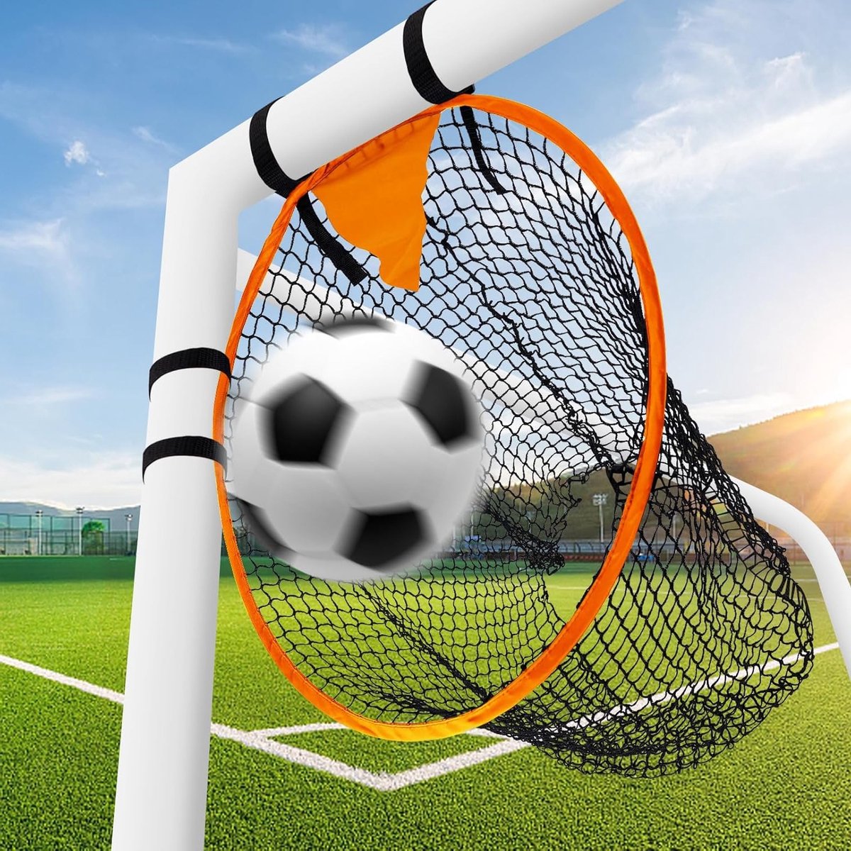 Voetbaldoel met Top Bin, Diameter 45cm voor Doeltraining, Verbeter Schietnauwkeurigheid en Makkelijk te Bevestigen en Verwijderen (Oranje)