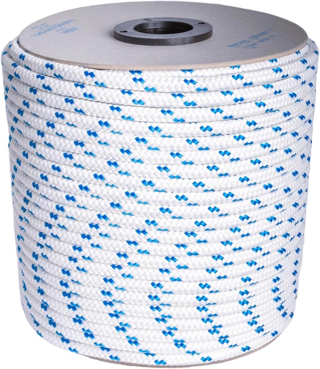 Gevlochten Touw - Multifunctioneel Koord - Anker en Ligplaats - UV-gestabiliseerd - 10 mm 30 m - Wit Lichtblauw