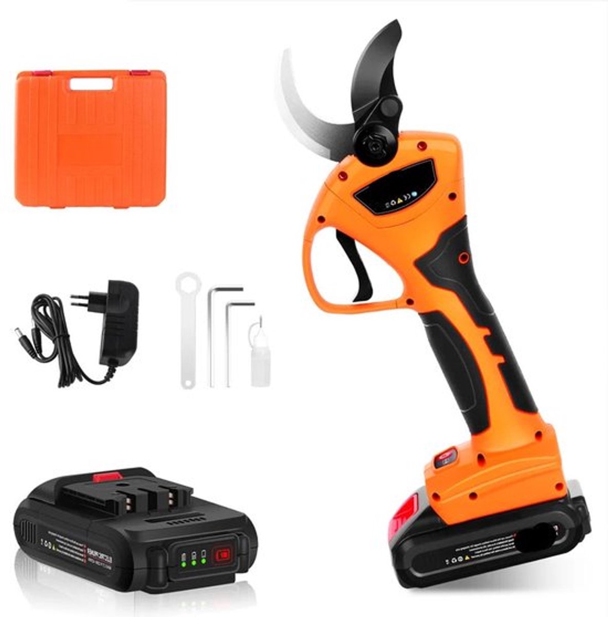 Elektrische Snoeischaar - 40mm - Accu Snoeischaar - 1050W - Takkenschaar - Heggenschaar - Voor Bomen - en Wijngaarden - 2 Accu - 2AH Oranje