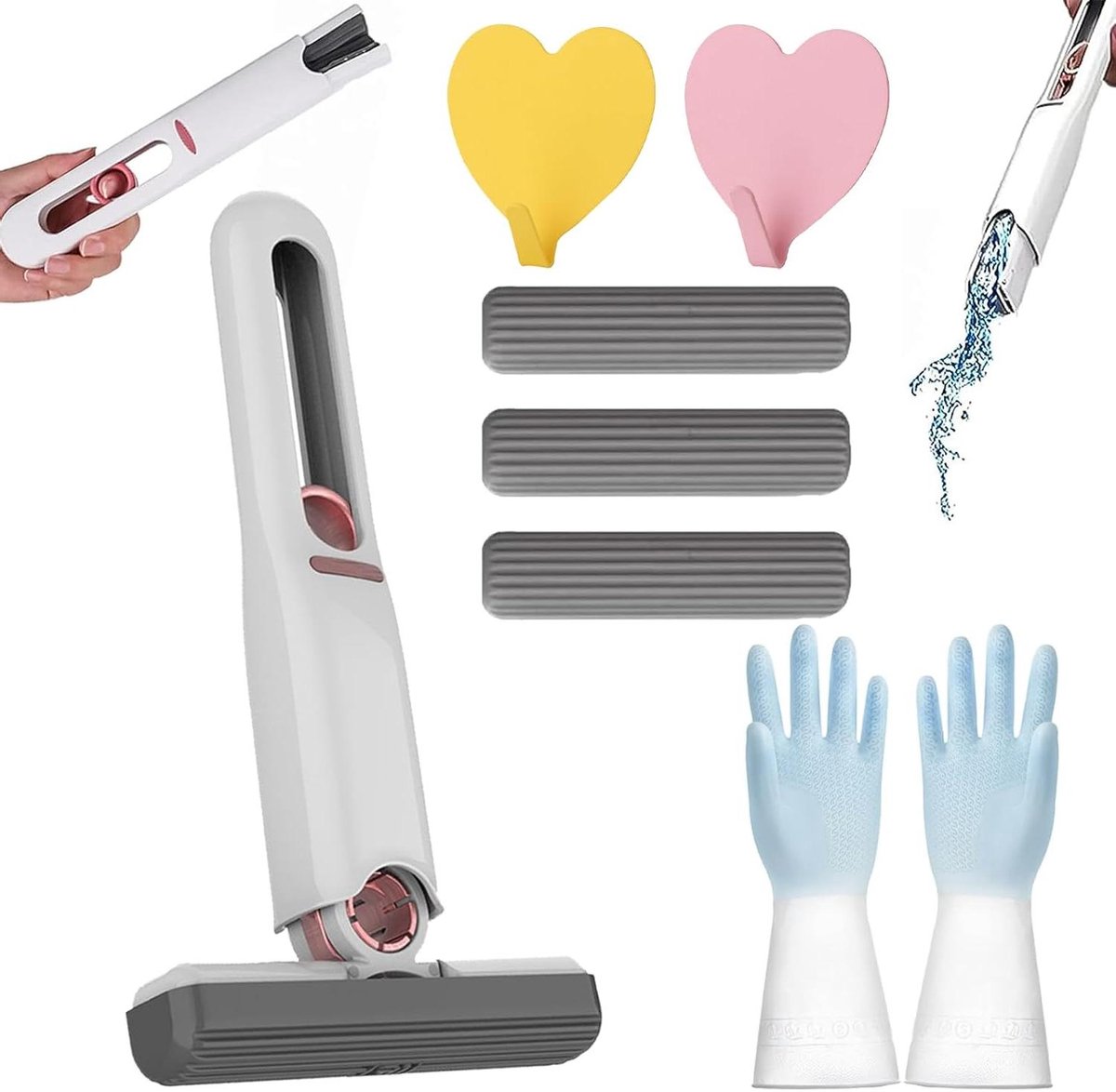 Mini Dweil - Draagbare Schoonmaker - Snelle Schoonmaak - Zelfknijpend Ontwerp - 29.5 cm - Wit