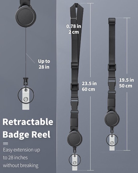 Verstelbare en stevige lanyard met retractable badge reel, quick release en nylon strap voor ID-kaarthouder van Merkloos — afbeelding 4