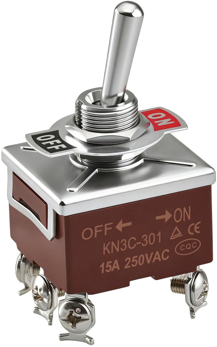 IMstore - 3PST Metal Switch - ON/OFF - 15A - 250VAC - Toggle Schakelaar - Ideaal voor paneelmontage - Geschikt voor verschillende apparaten