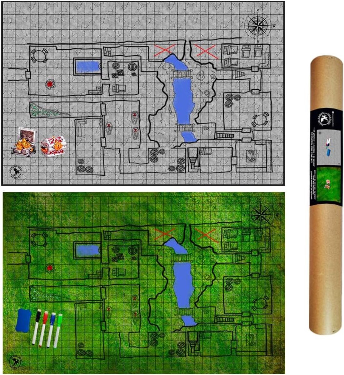 Spelbord Set - RPG Mat - Fantasy Avonturen - Herbruikbaar & Uitwisbaar - 91 x 61 cm - Multi