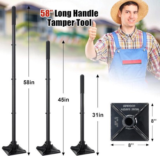 Grondstamper Kit - Handstamper - Opritten Egaliseren - Verstelbare Handgreep - 147 cm Lengte - Zwart — afbeelding 2