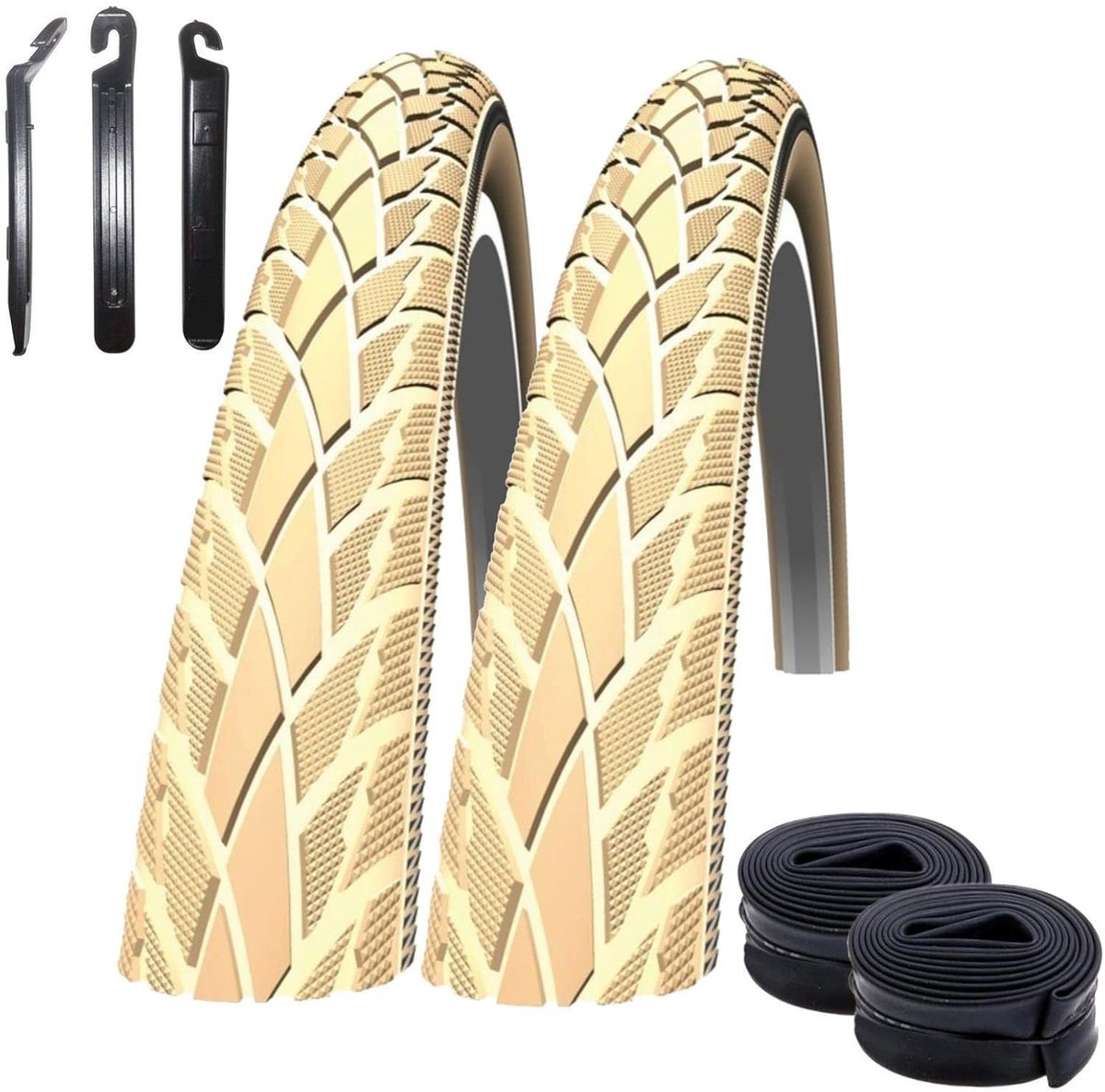 Fietsbanden Set - Banden Binnenbanden - Cruiser Fiets - Met Reflectie - 26 x 1.75 Inch - Creme