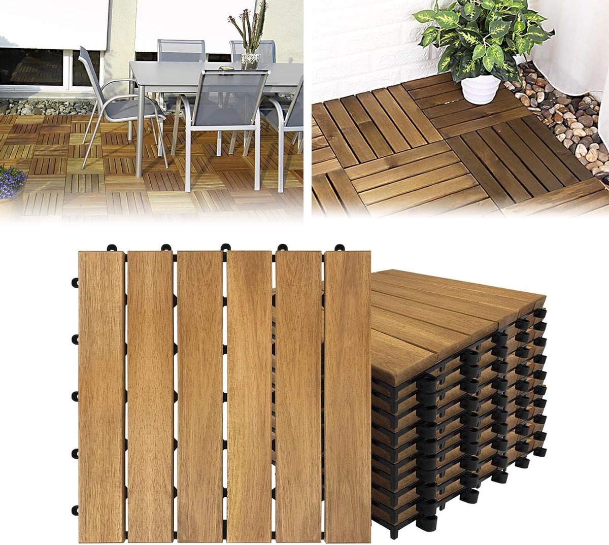 Houten tegels - Terras vloerbedekking - Buitenruimte verfraaien - Kliksysteem drainage - 3 m² 33 stuks - Natuurlijk Hout