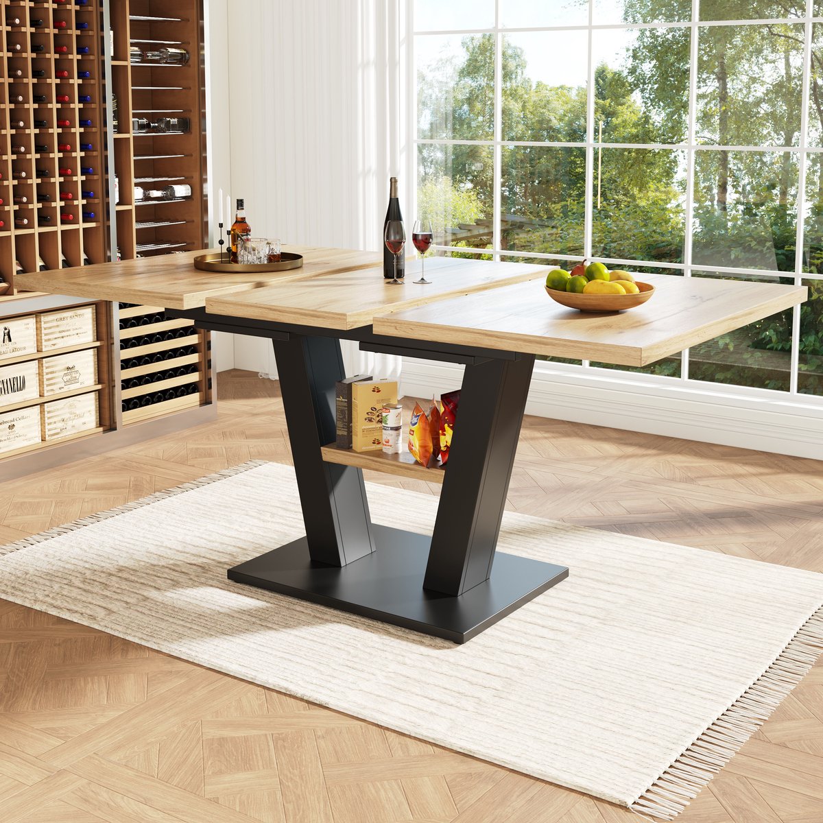Uitschuifbare Tafel, Telescopische Eettafel (118-157×70×75cm), Keukentafel, Uitschuifbaar tot 118-157cm met Behulp van Interne Verlengstukken, voor Keuken en Woonkamer, Houten Eettafel