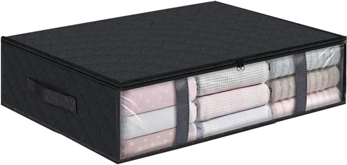 Opbergtas onder het bed, met ritssluiting, opbergtas voor dekbed, 60 x 45 x 15 cm, zwart