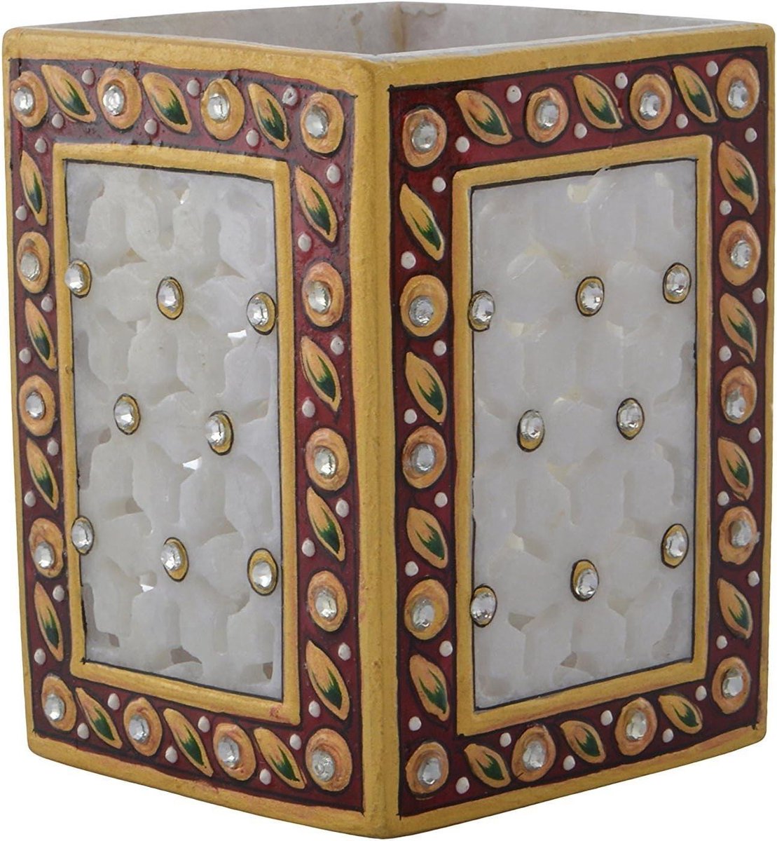 Marmer Penhouder - Bureau Organizer - Bureau Opbergen - Handgesneden - 7 x 7 x 10 cm - Meerkleurig