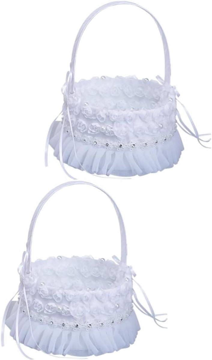 Bloemenmeisjesmand Set - Bruiloft Decoratie - Bruiloft Accessoire - Elegante Bruiloft Decor - 30x30x15 cm - Wit
