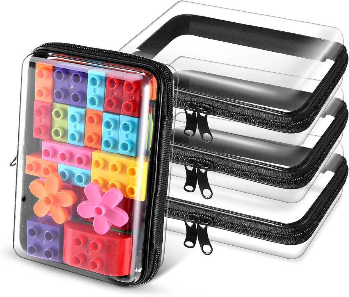 Hard Etui Dubbel - Transparant Tasje - Bureau Organisatie - Dubbele Ritssluiting - 13 cm - Zwart