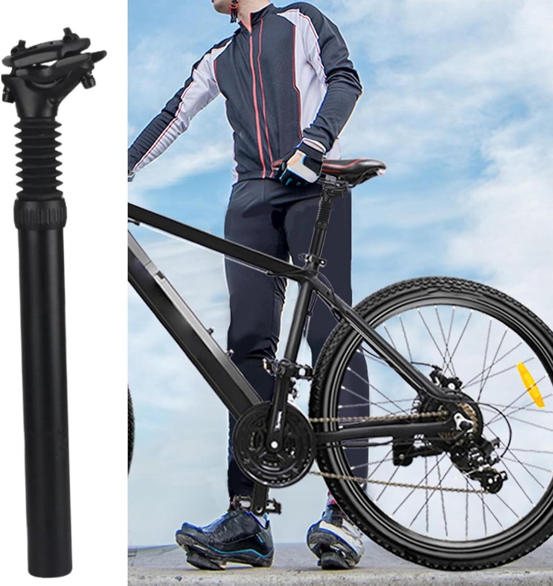 Fiets Zadelpen - Schokdemper Zadelpen - Comfortabel Fietsen - Veer Demping Mechanisme - 30.9 x 350 mm - Zwart