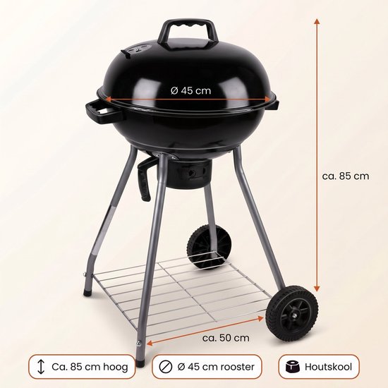 Lomera Kogelbarbecue - Houtskoolbarbecue - BBQ met Deksel en Asopvangbak - Barbecue met Wielen en Ventilatiesysteem - Houtskool Kogelgrill voor Tuin - Grote Ronde Tuinbarbecue - Grillrooster - Houtskoolbbq - Grill van Lomera — afbeelding 2